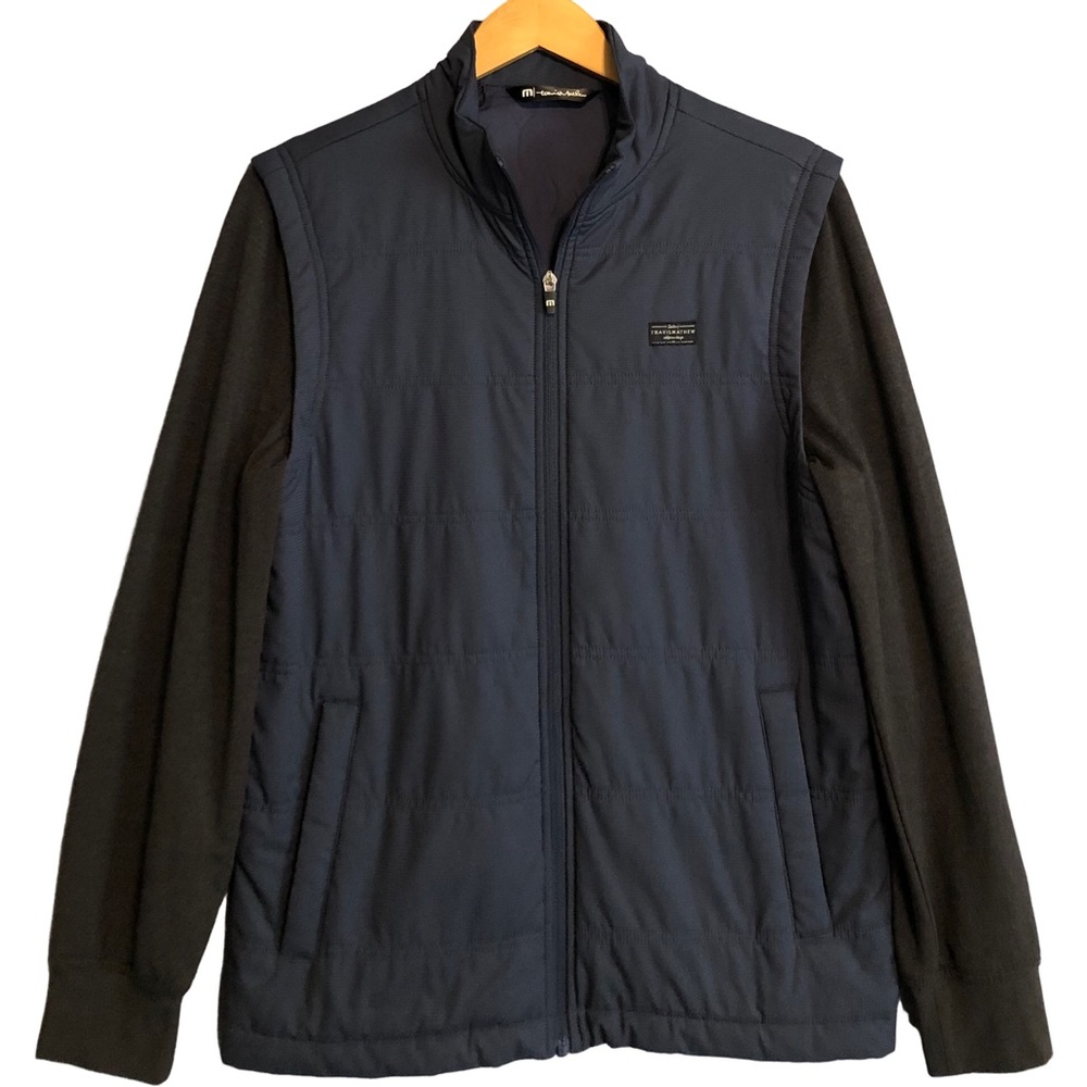 Travis Mathew Jacket Mens Small S Blue Gray Quilted Full Zip Insulated Golf